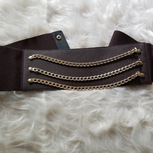 Accessories - Wide Brown Faux Leather And Elastic Belt